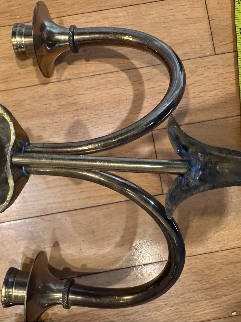 Pair Vintage Brass Wall Candle Holder Sconces Double Arm Hollywood Regency